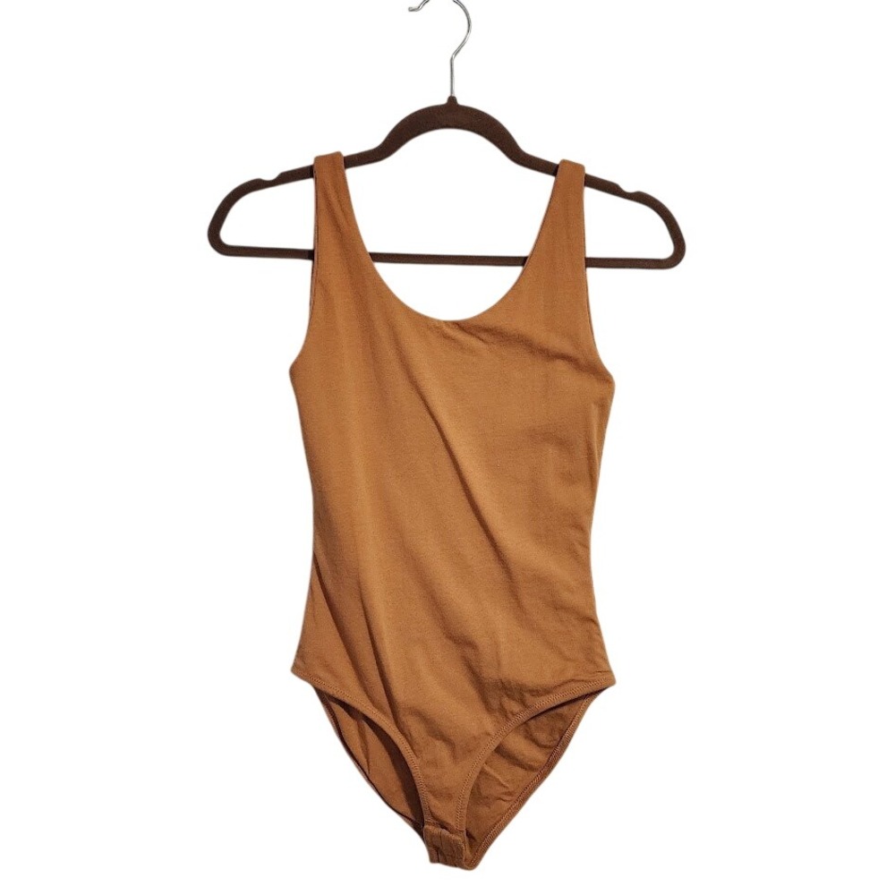 PACT Organic Cotton Bodysuit Tank Minimalist Caramel Nude XS‎